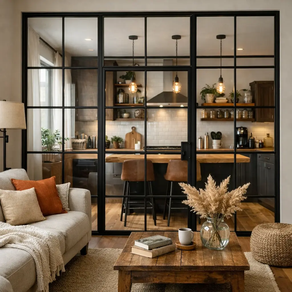 Cerramiento de cristal para separar la cocina del salón