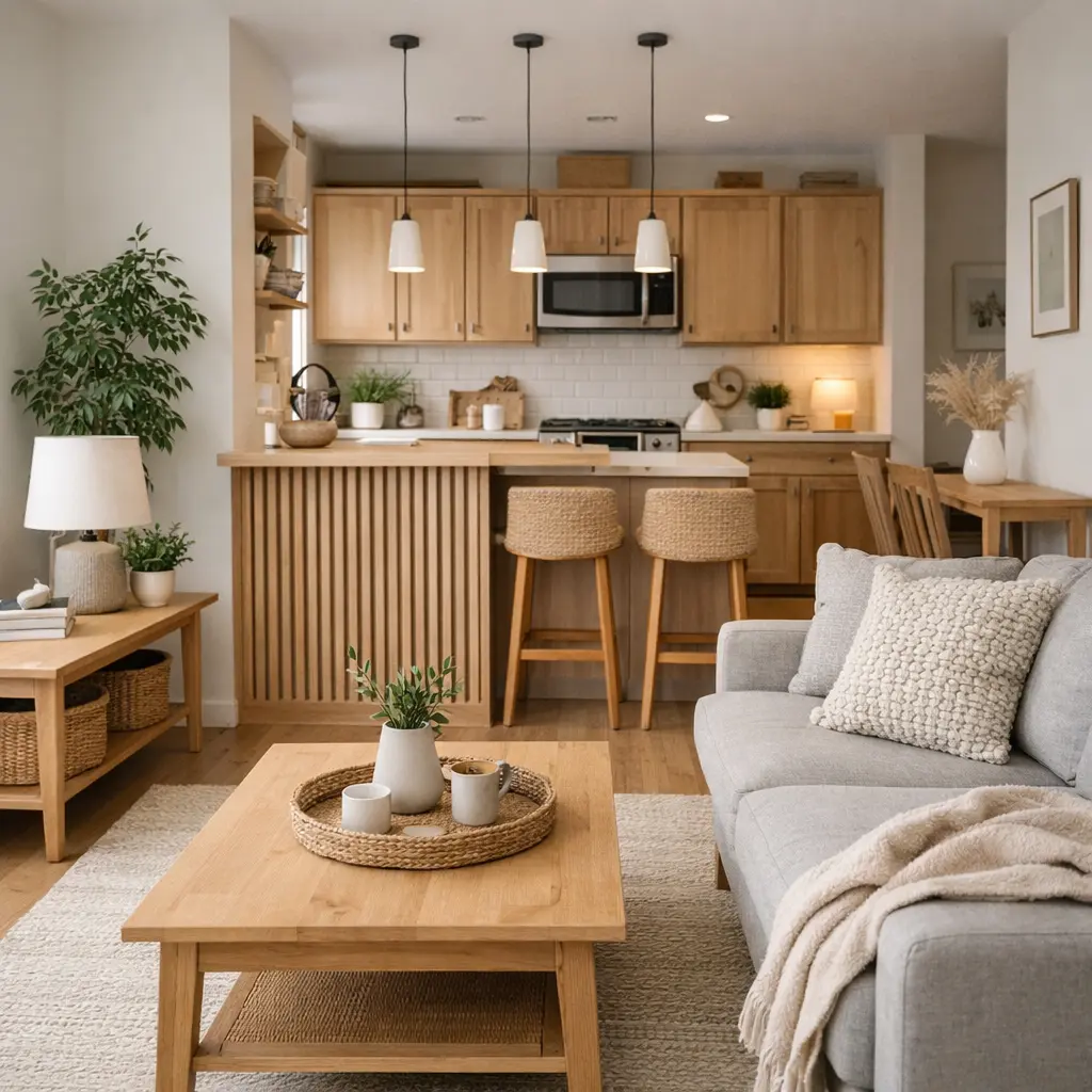 Cocina abierta al salón separada por una barra