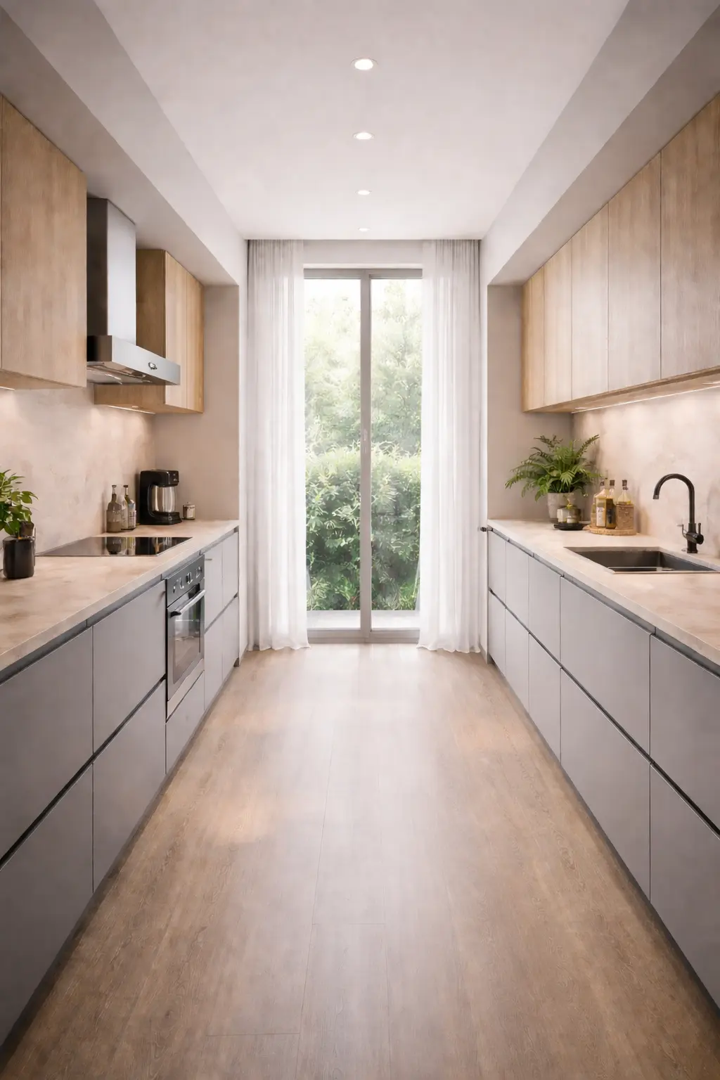 Cocina moderna en línea doble