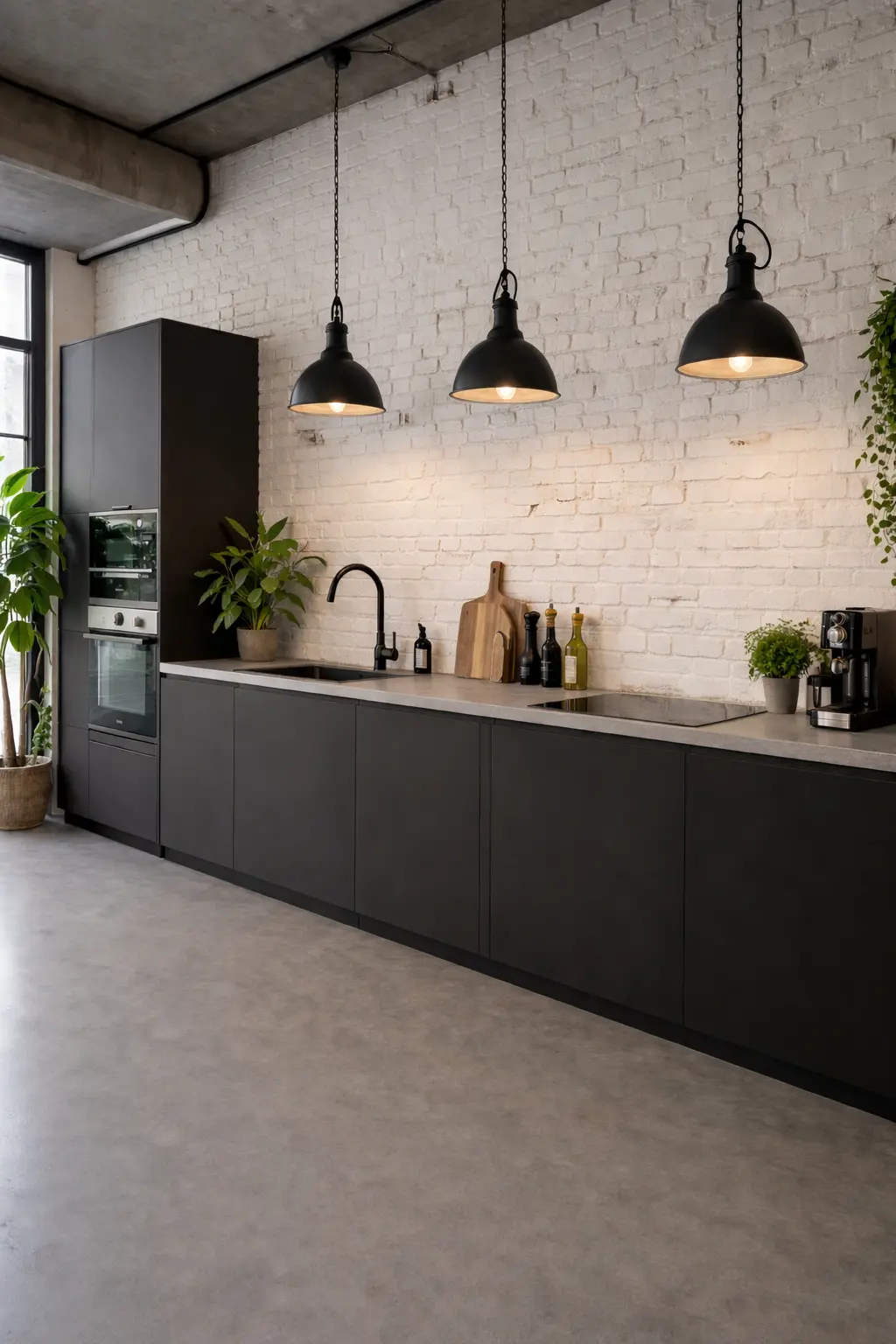 Cocina lineal estilo industrial en color negro