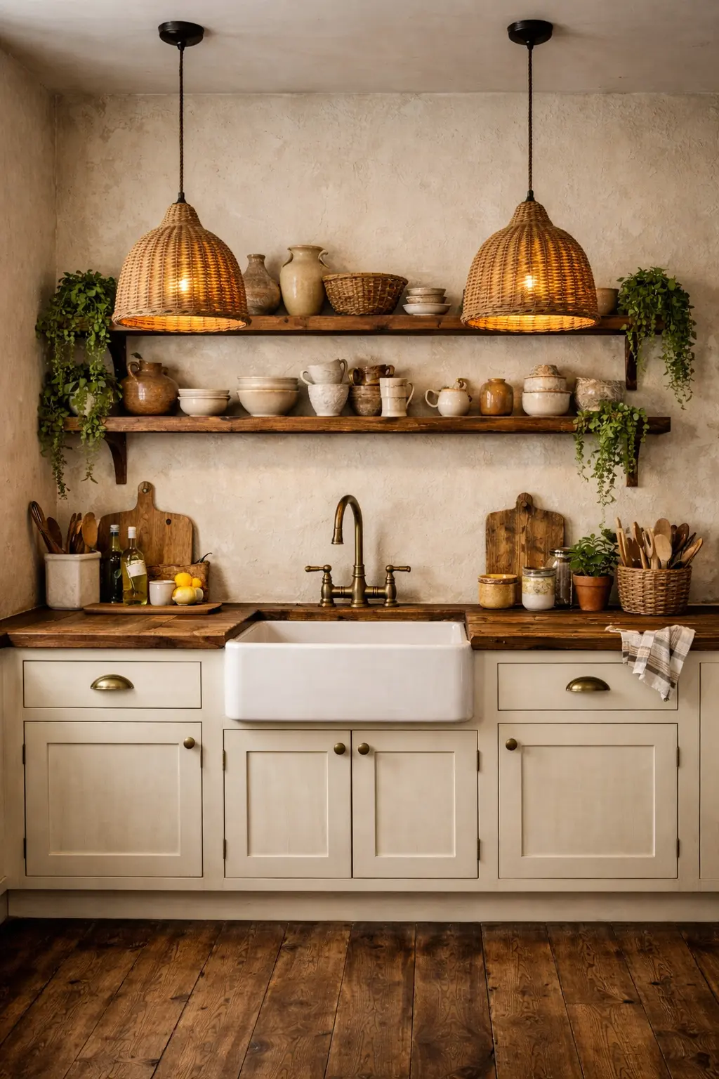 Cocina lineal estilo rústico vintage