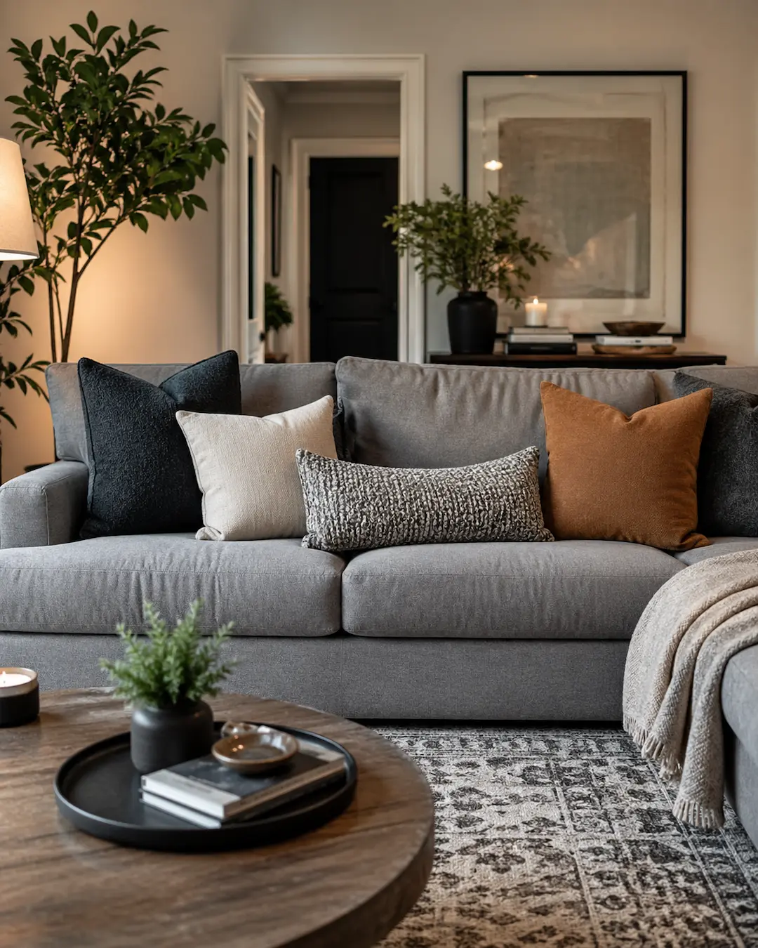 Cómo combinar un sofá gris con cojines