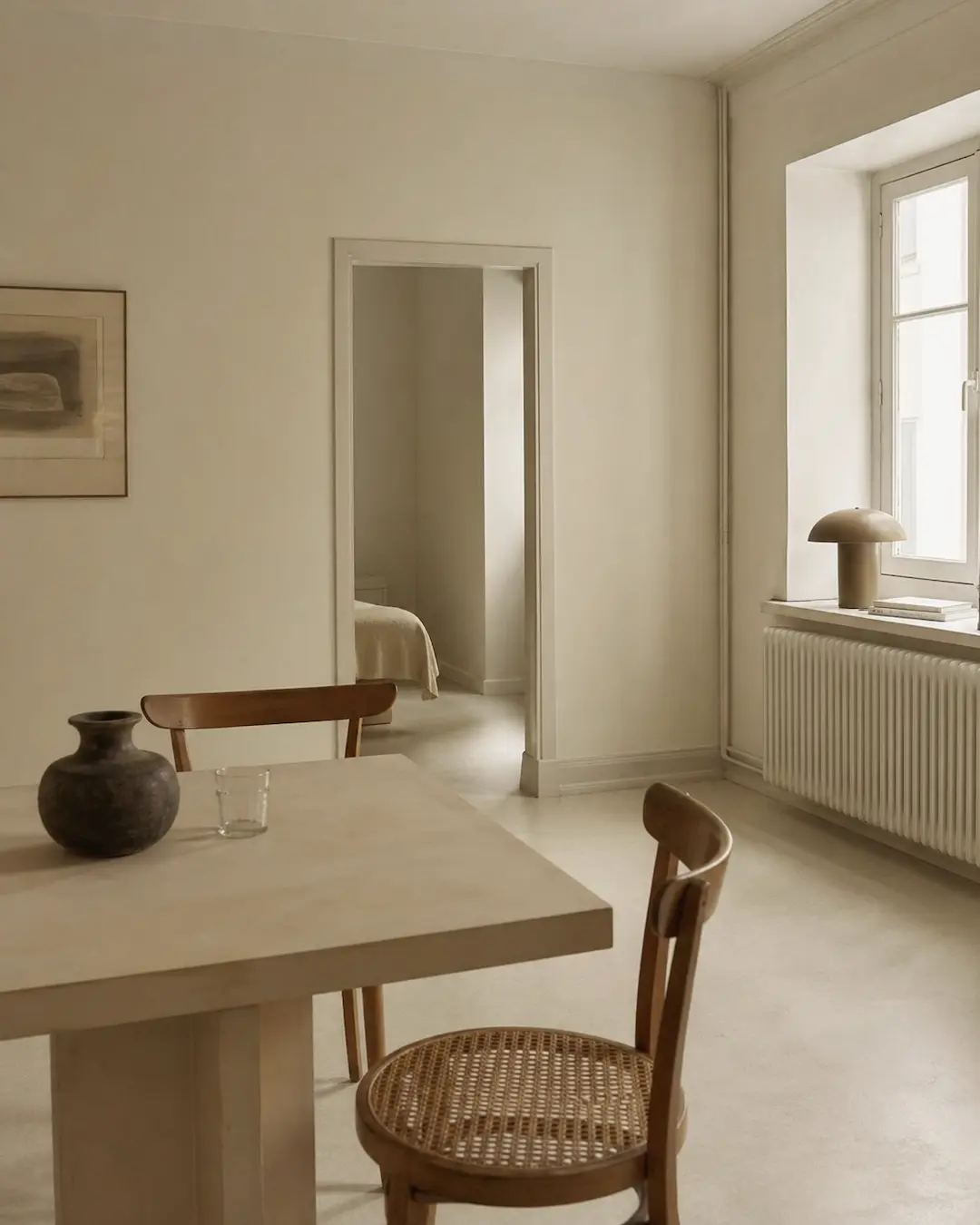 Comedor con paredes en blanco roto