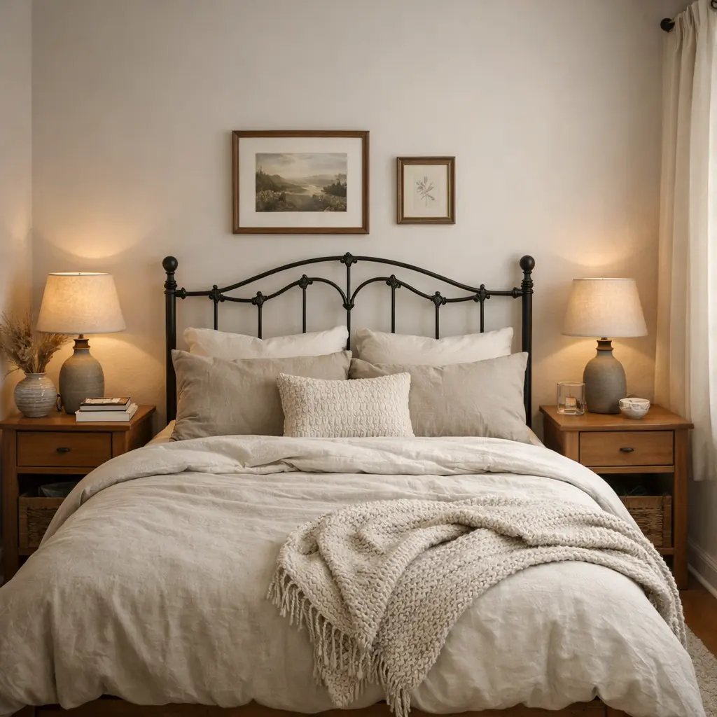 Dormitorio con cama de hierro forjado