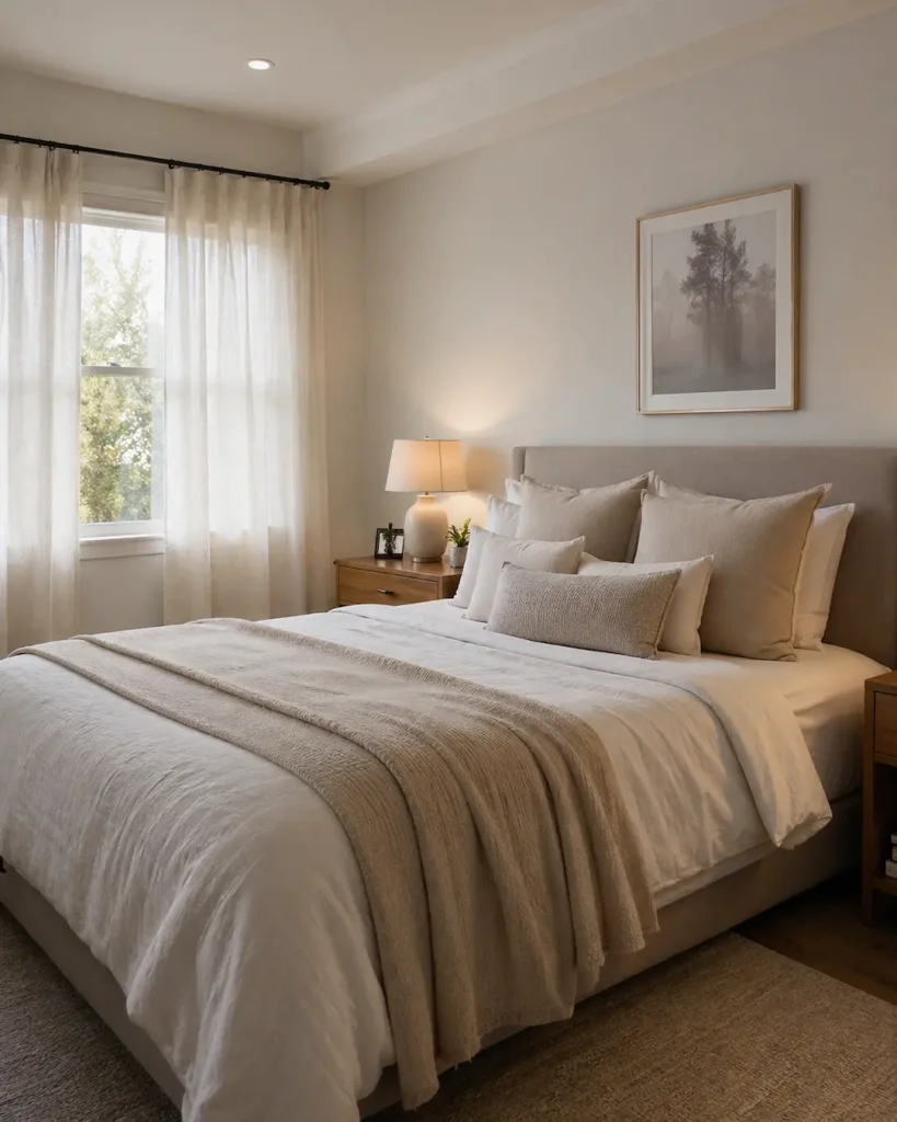 Dormitorio pintado en blanco roto