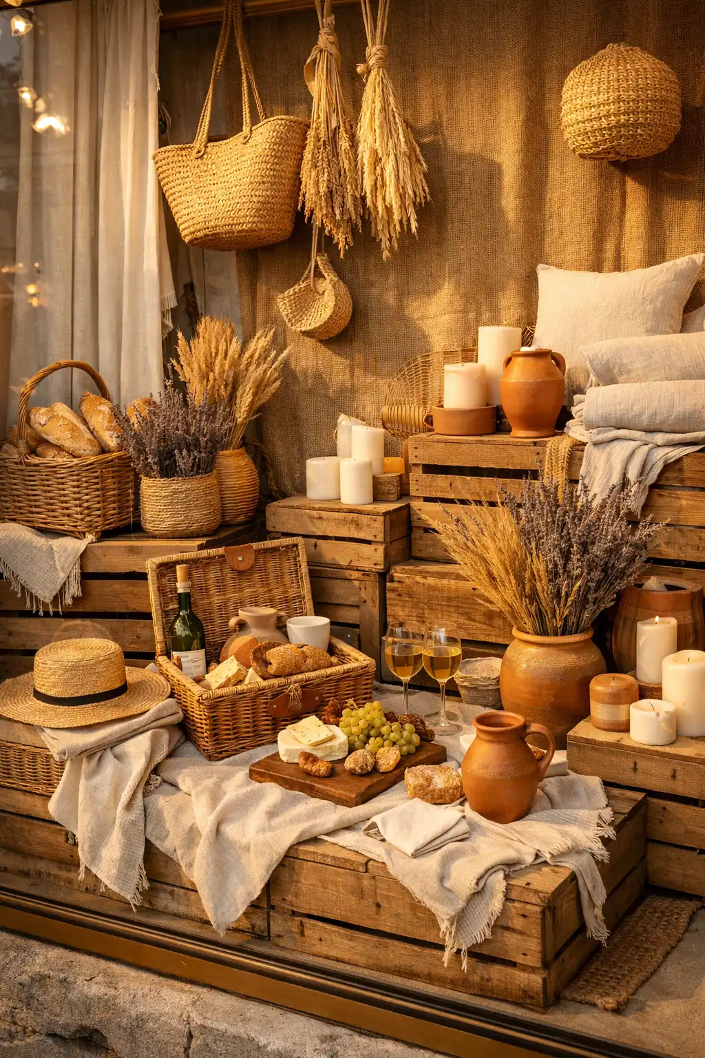 Escaparate decorado con estilo rústico