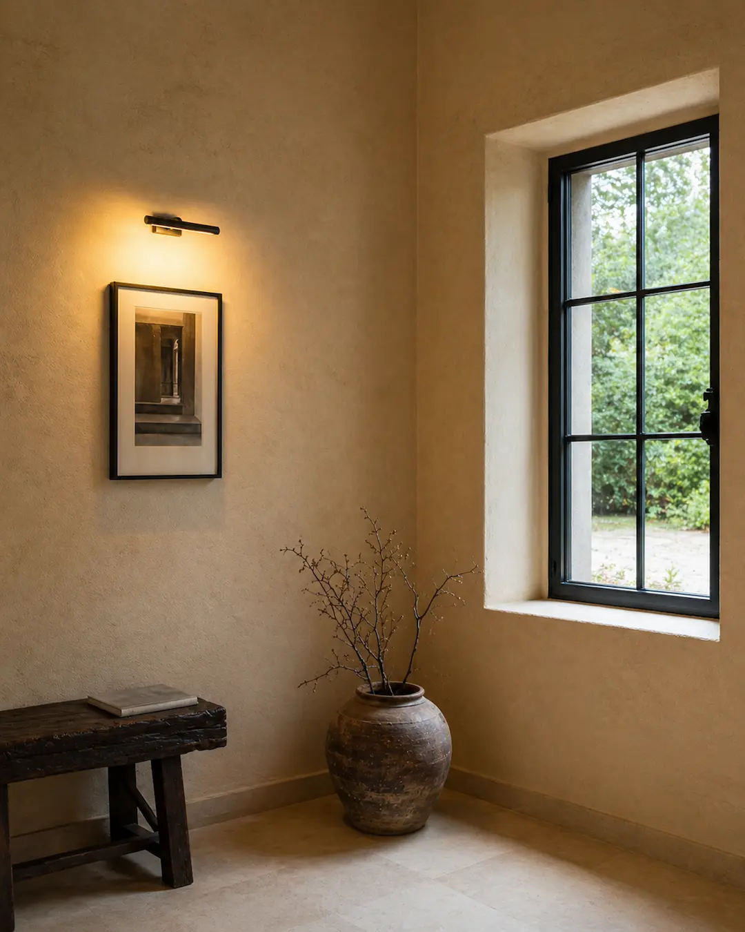 Paredes color arena e iluminación