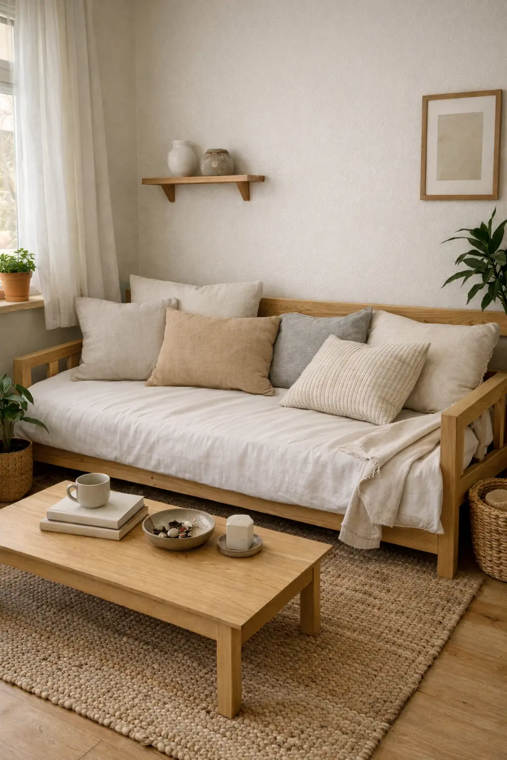 Sala pequeña con sofá cama