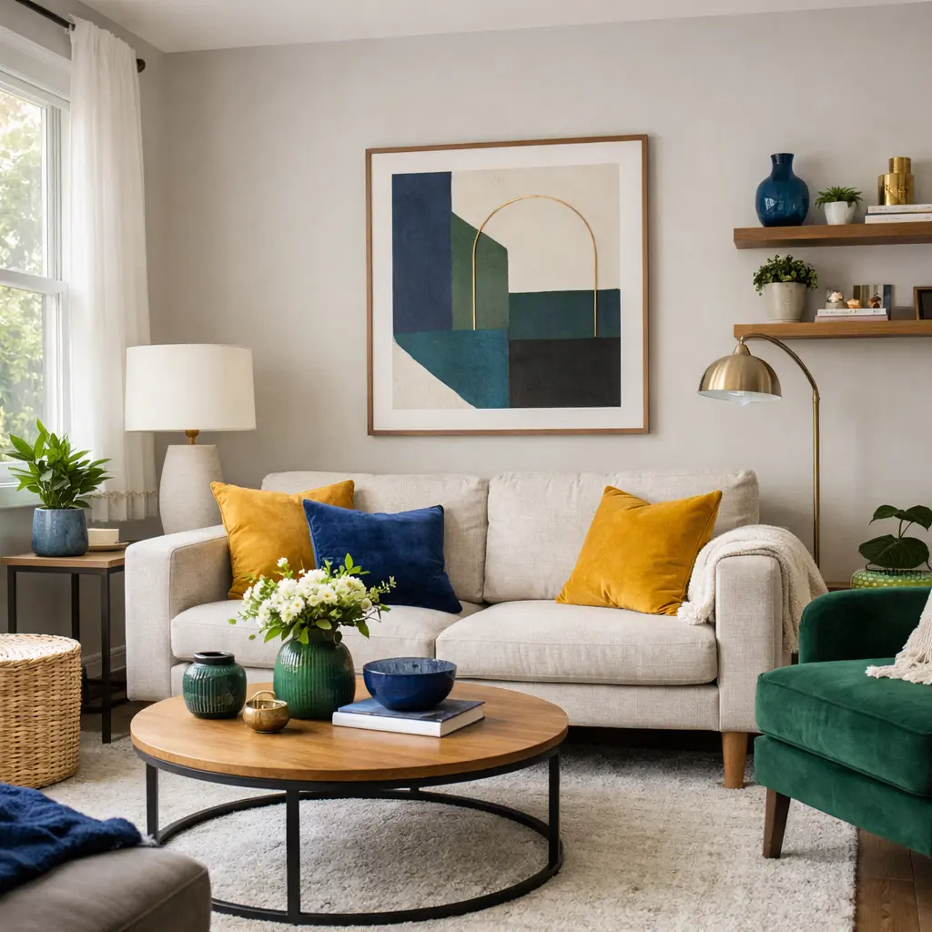 Salón con detalles en colores intensos