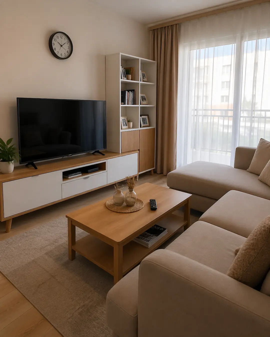 Muebles blanco y madera en salones pequeños