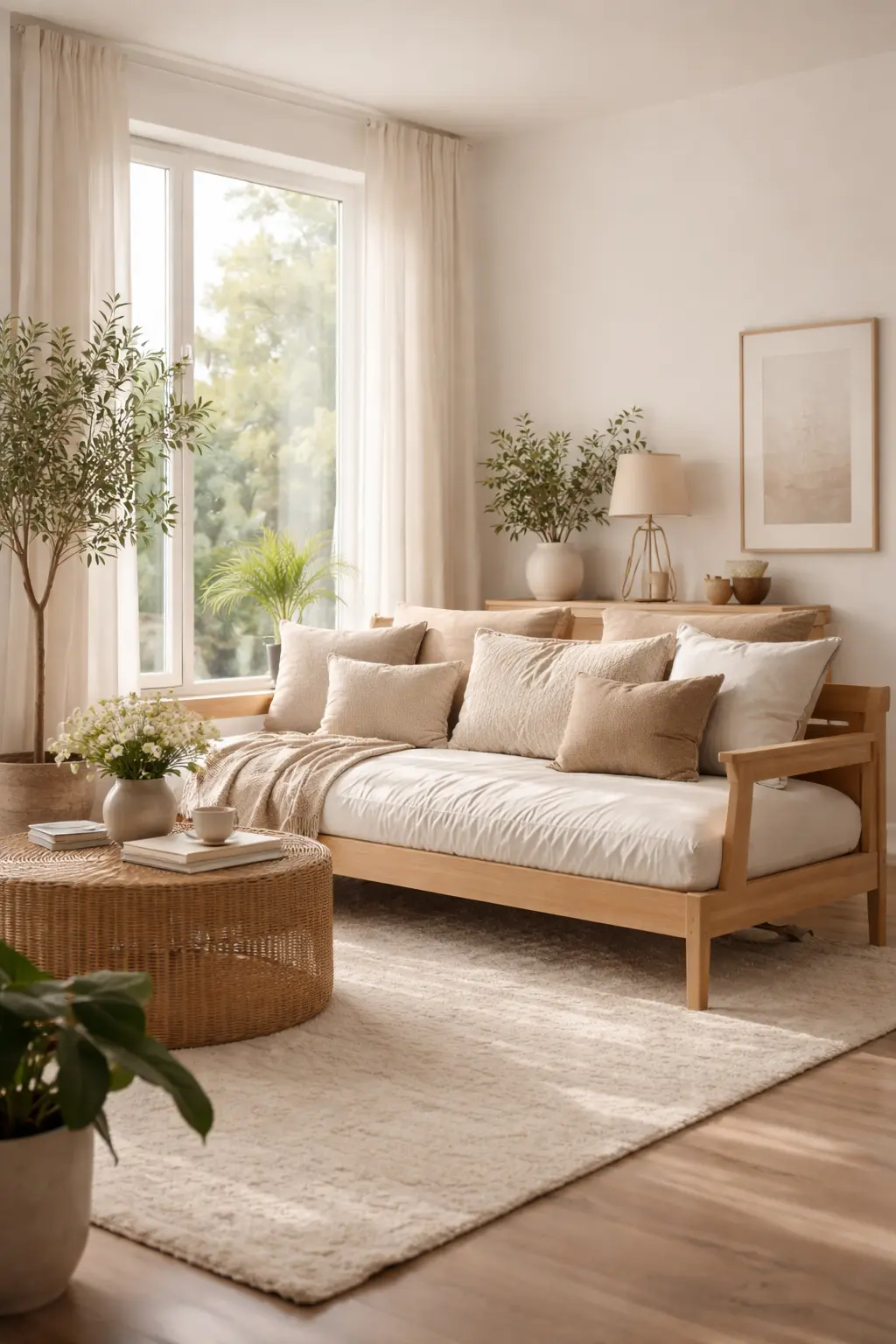 Cama integrada en el salón de manera coherente