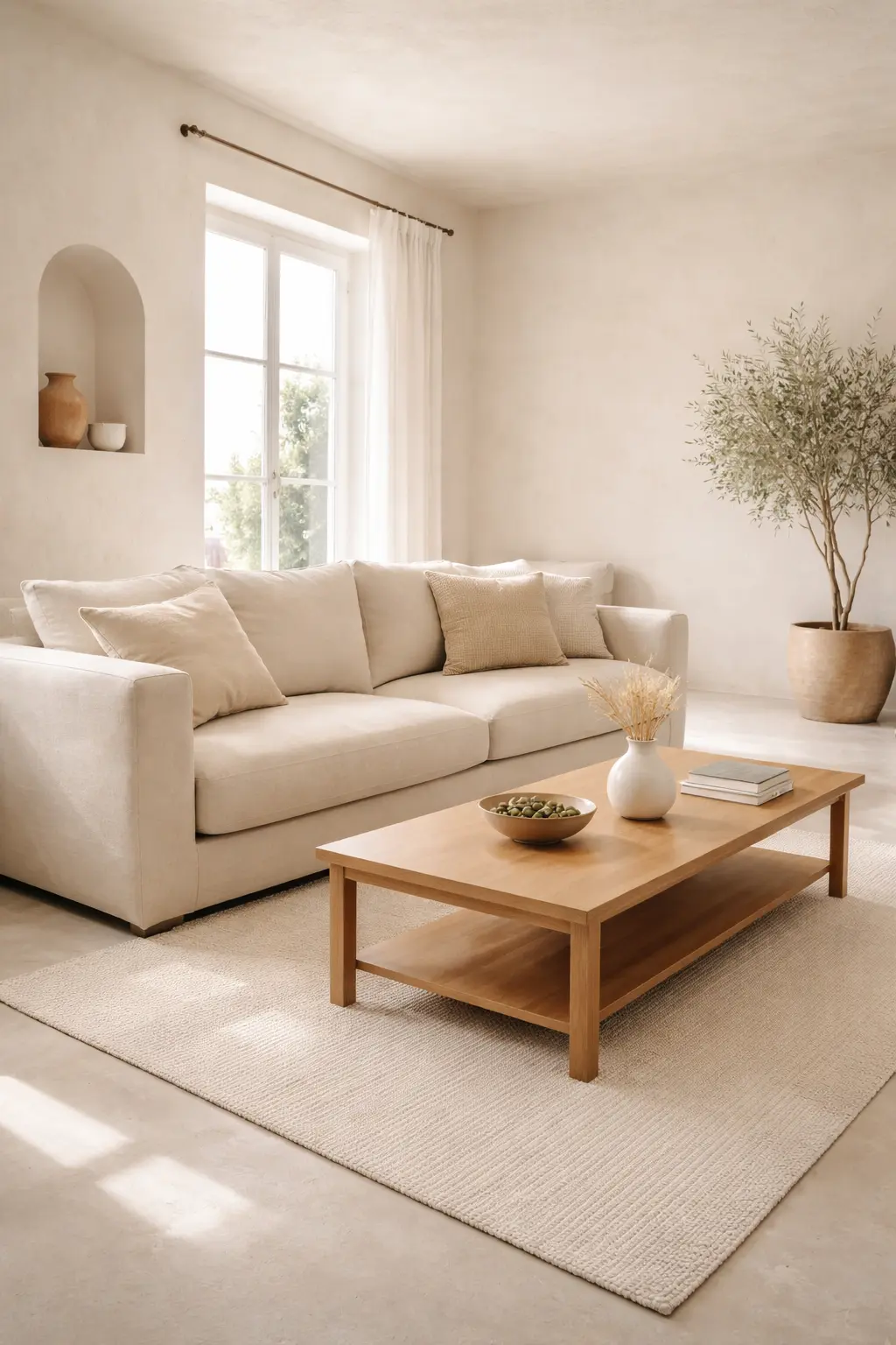 Salón mediterráneo en tonos claros