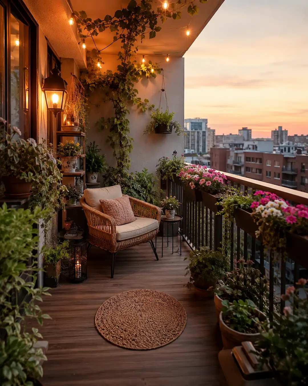 Balcón bonito con muchas plantas