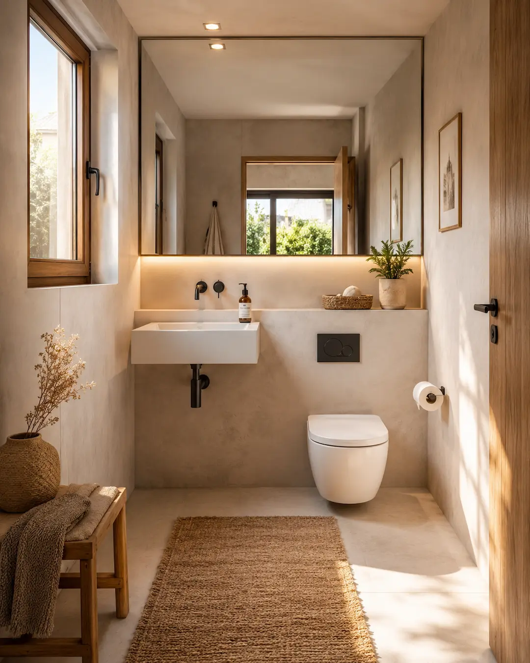Distribución lavabo e inodoro en baño rectangular pequeño