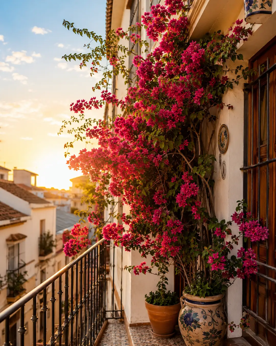 Buganvilla rosa en el balcón