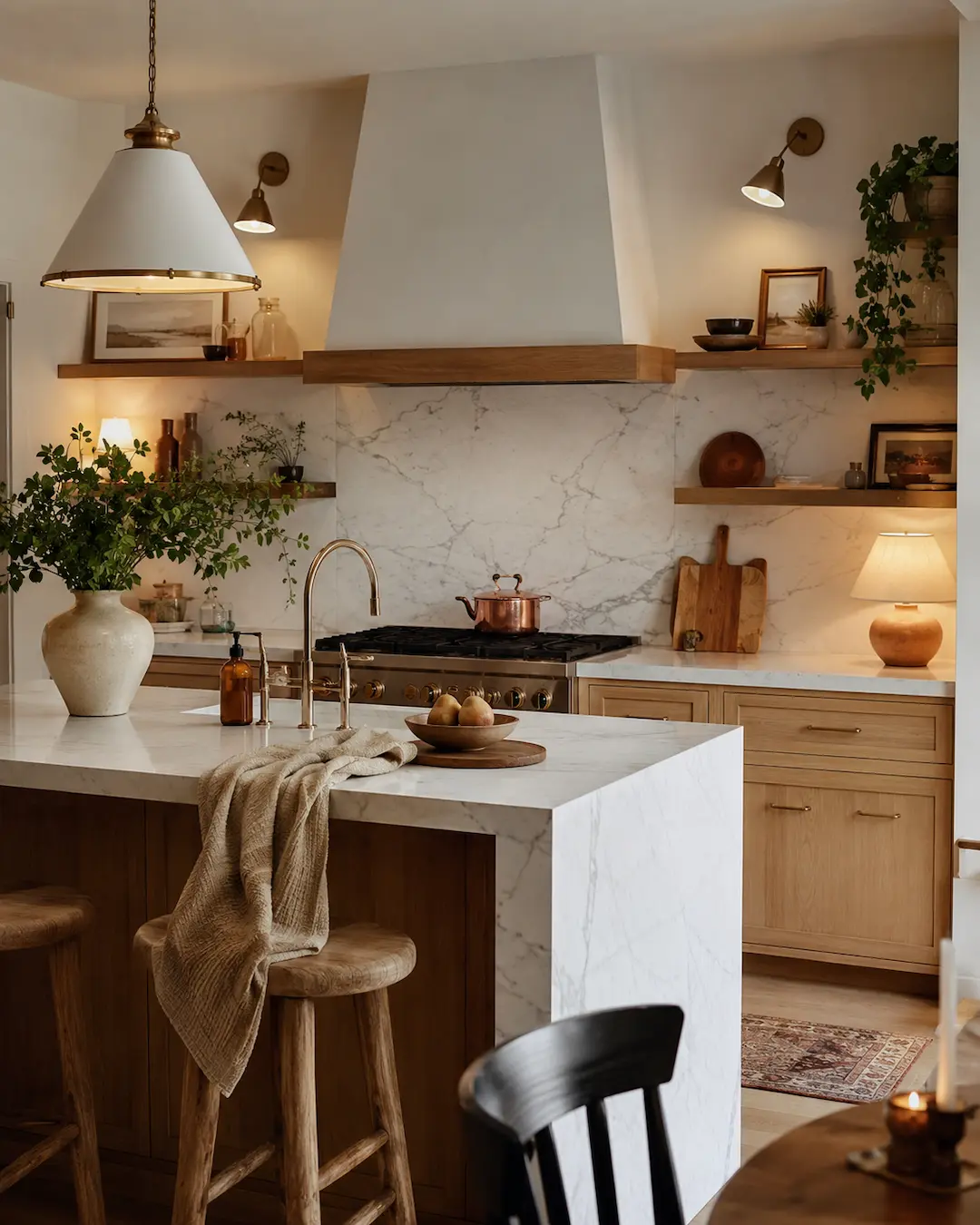 Cocina mármol y madera clara