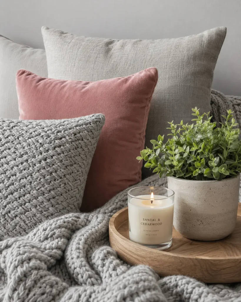 Combinación de rosa y gris en la decoración