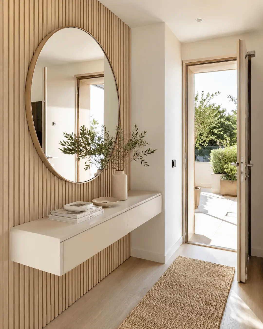 Recibidor pequeño con panel de madera