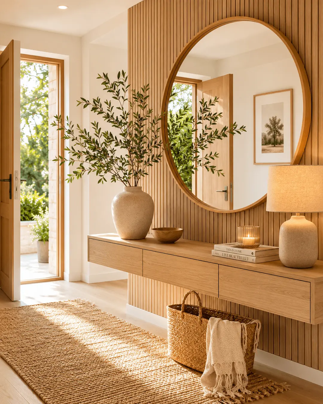 Recibidor estilo nórdico con panel de madera