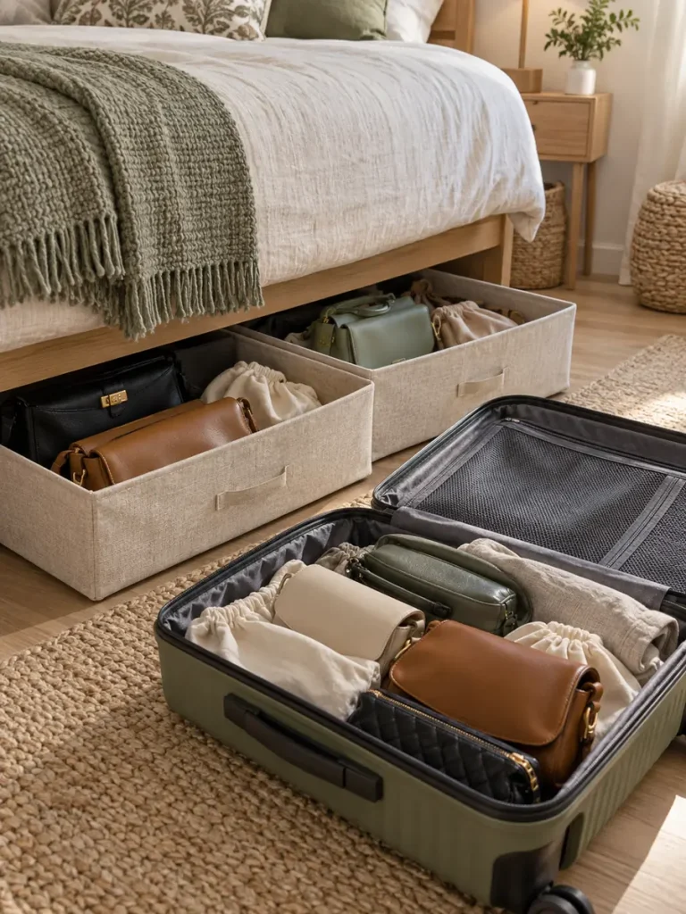 Guardar bolsos bajo la cama o dentro de una maleta