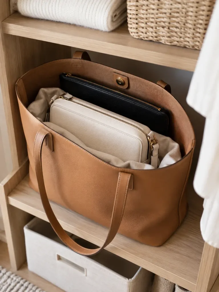 Bolsos pequeños guardados dentro de un bolso grande