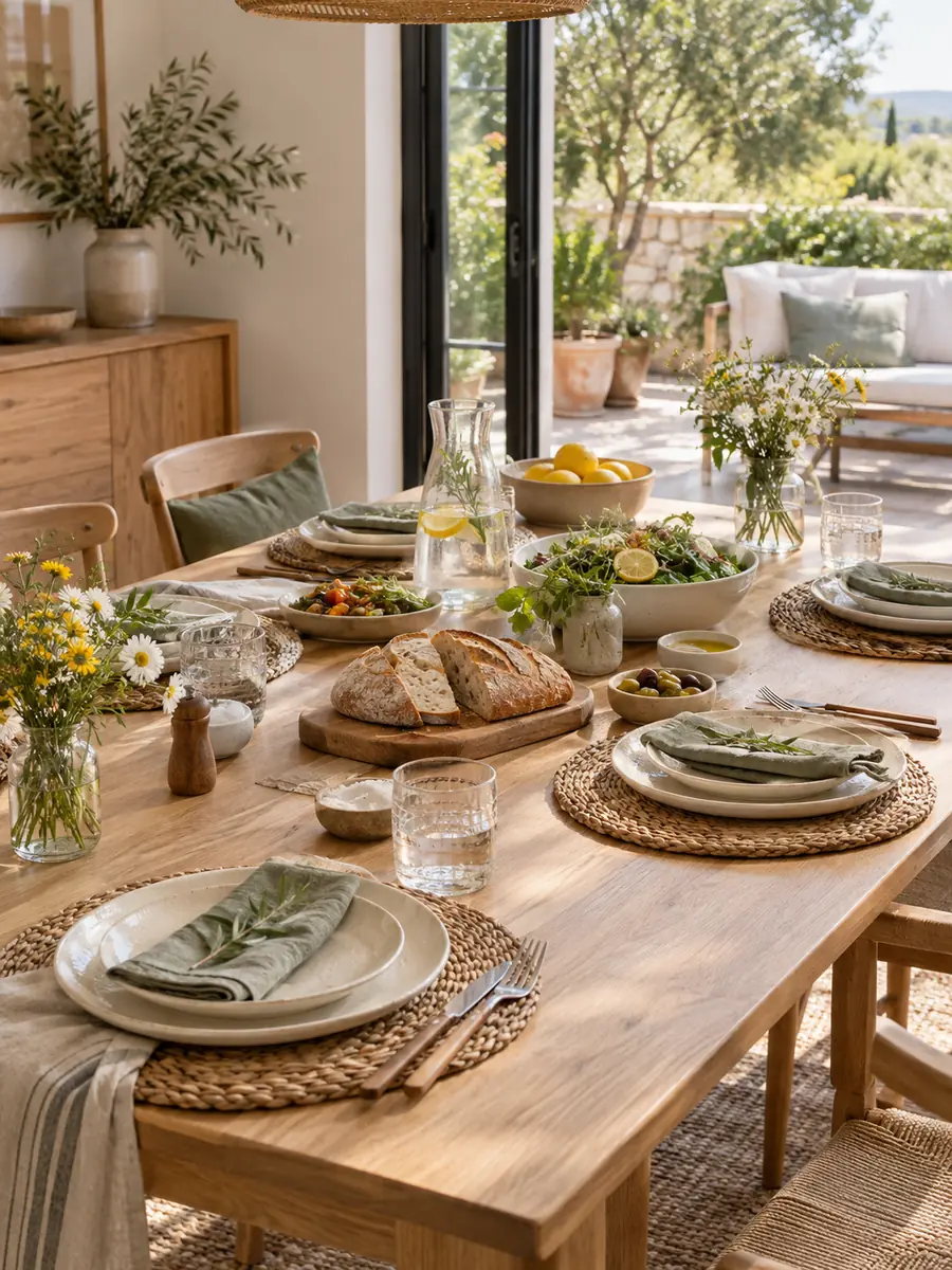 Mesa informal con individuales y vajilla para amigos