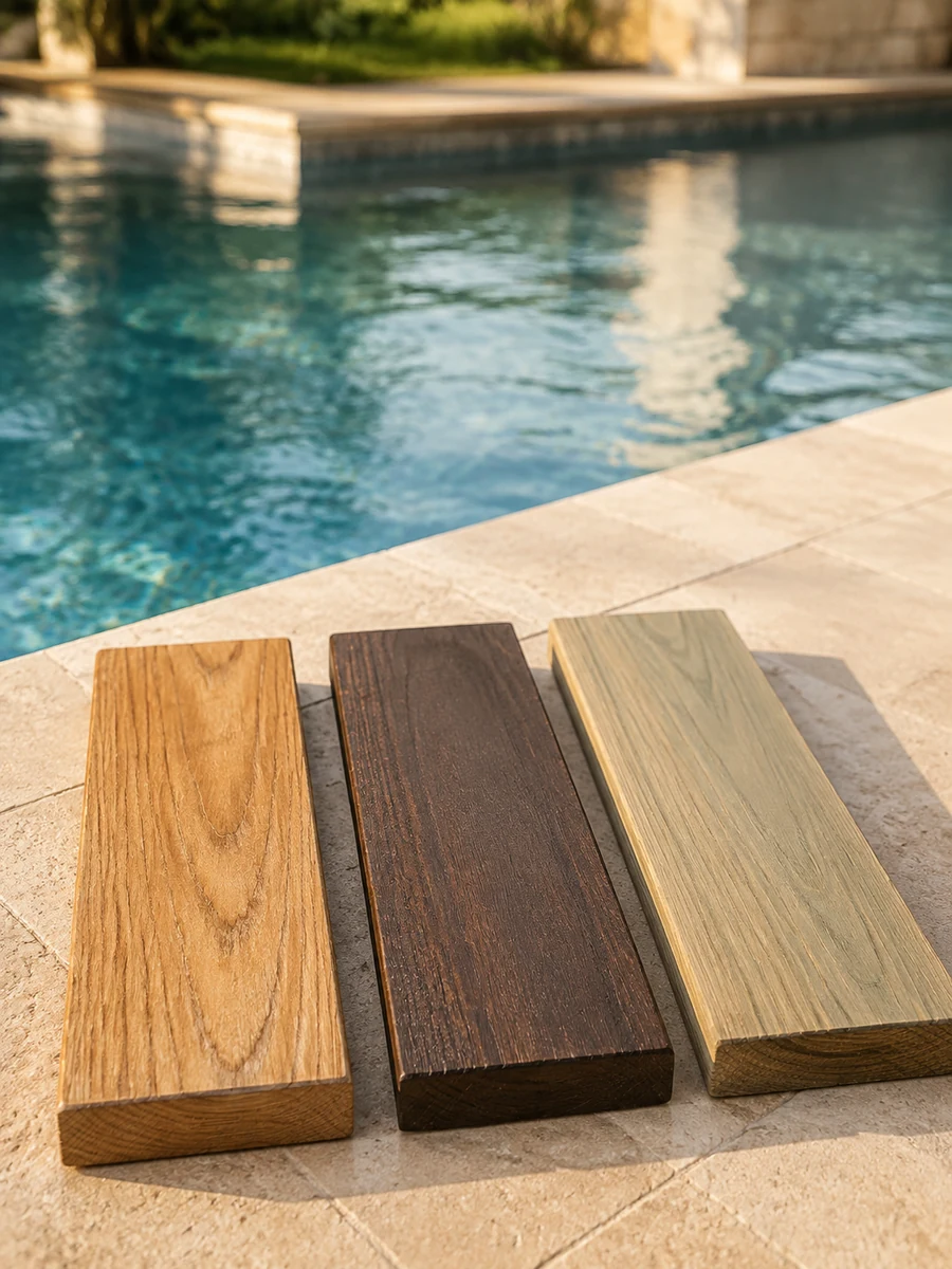 Tipos de madera para tarima de piscina: acacia, tropical y tratada