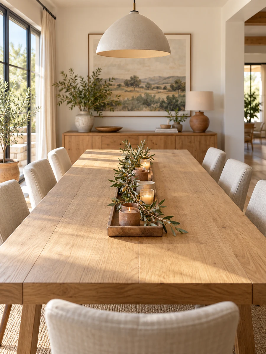 Centro de mesa lineal para una mesa de comedor rectangular