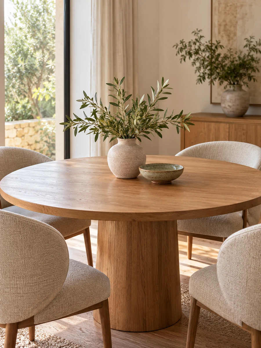 Centro de mesa sencillo en una mesa de comedor redonda