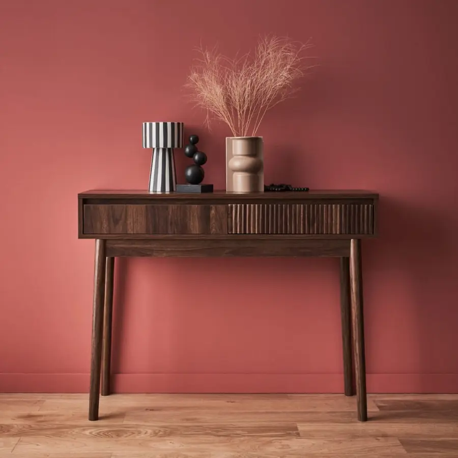 Consola Linear efecto madera oscura con dos cajones