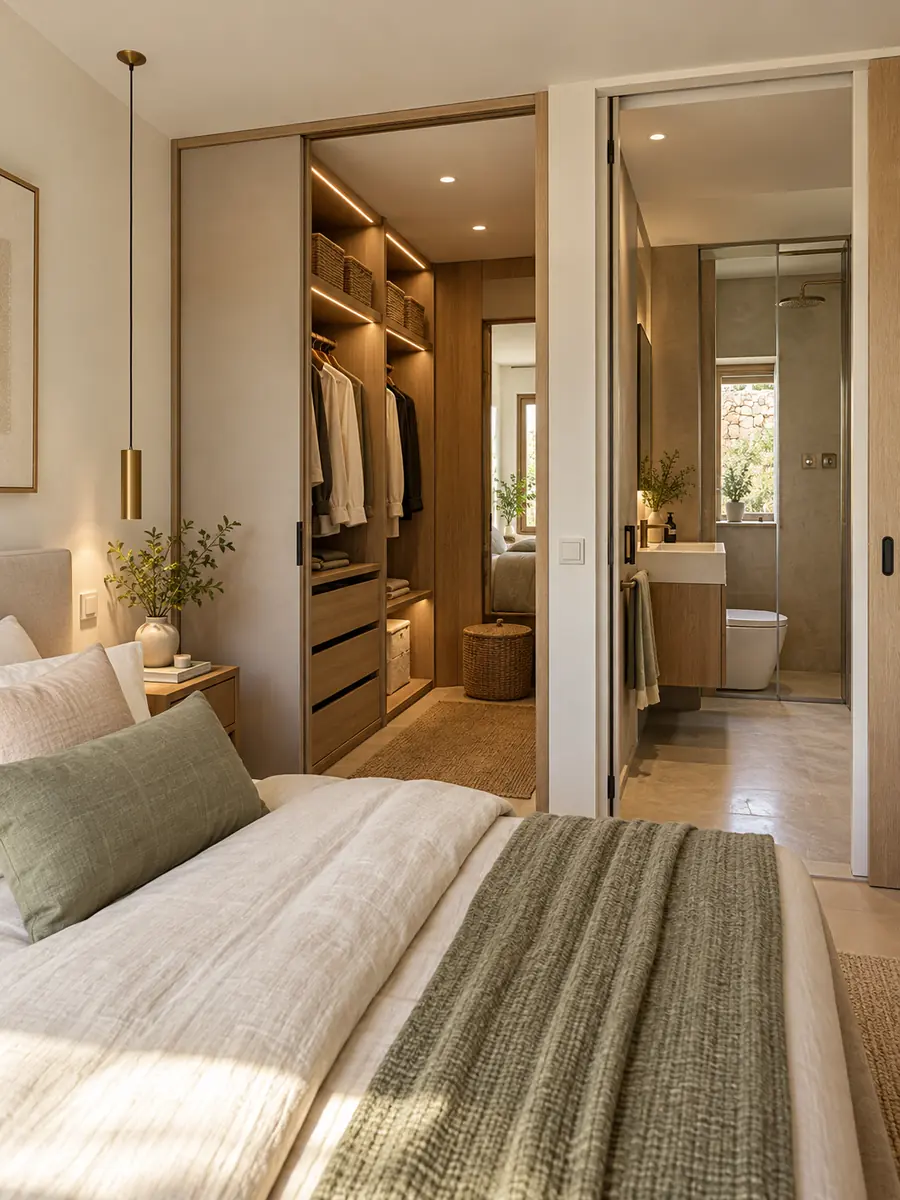 Habitación pequeña con vestidor y baño bien distribuida